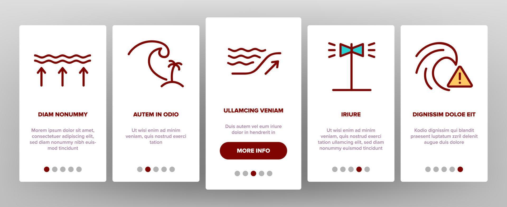 Tsunami Wave Onboarding Icons Set Vector