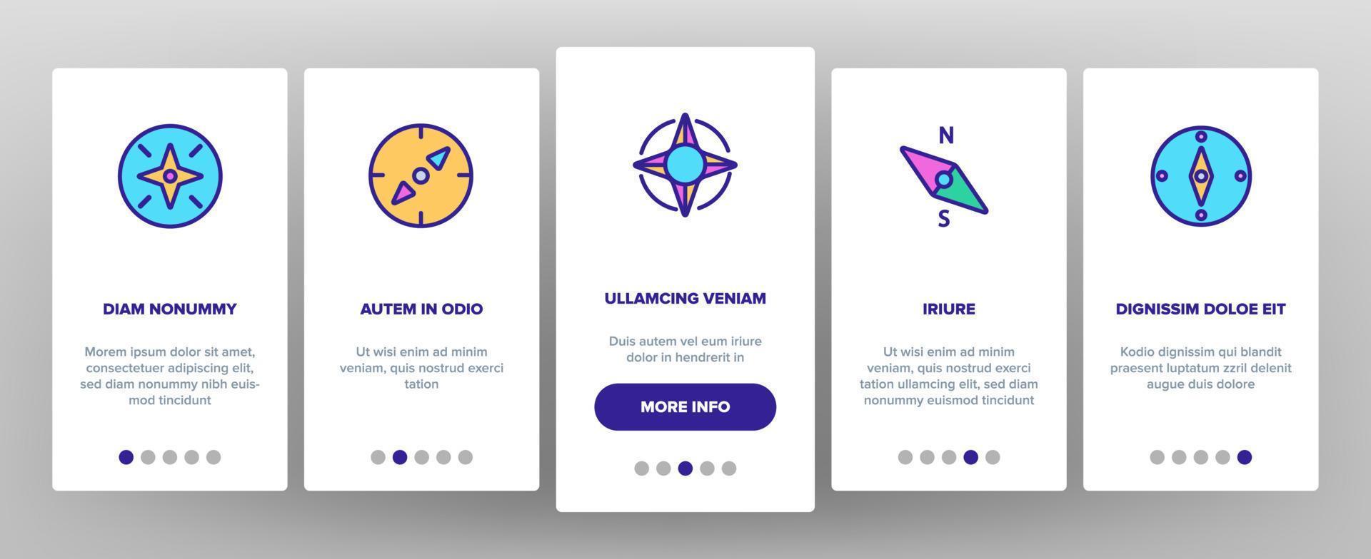 Compass Navigation Onboarding Icons Set Vector