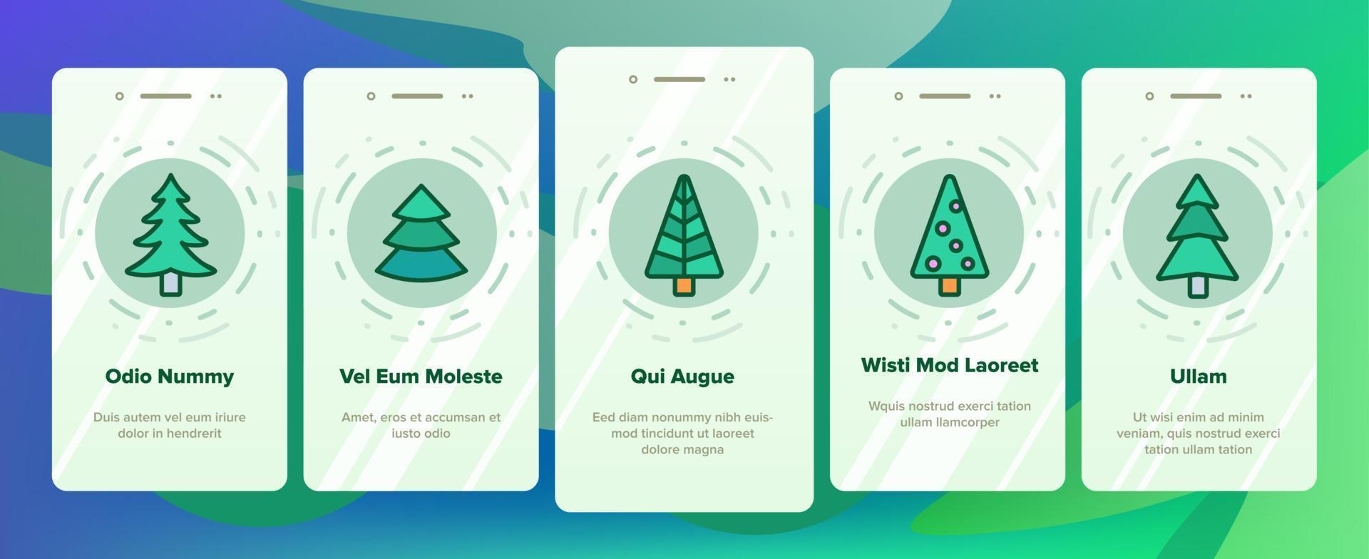 Evergreen Pine Tree Onboarding Icons Set Vector