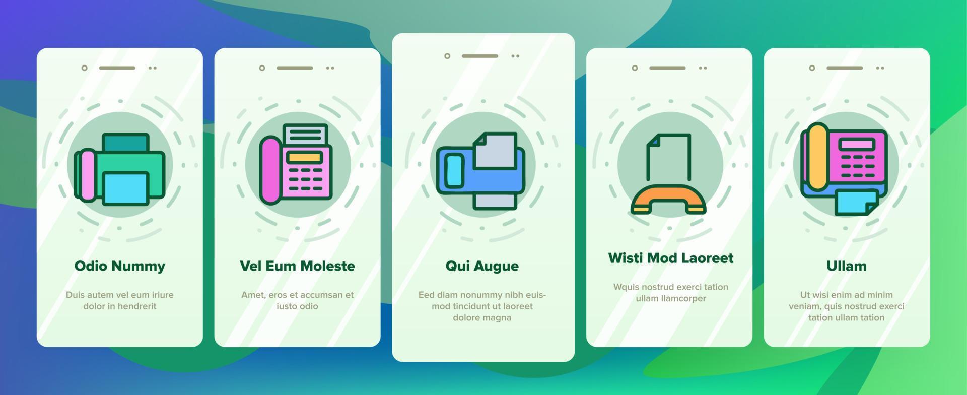 Fax Printer Onboarding Icons Set Vector