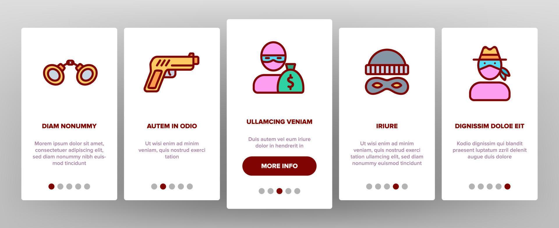 Robber Crime Onboarding Icons Set Vector