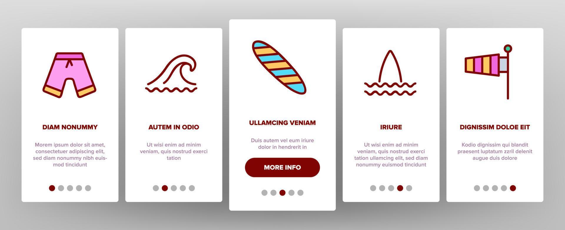 Surfboard Onboarding Icons Set Vector