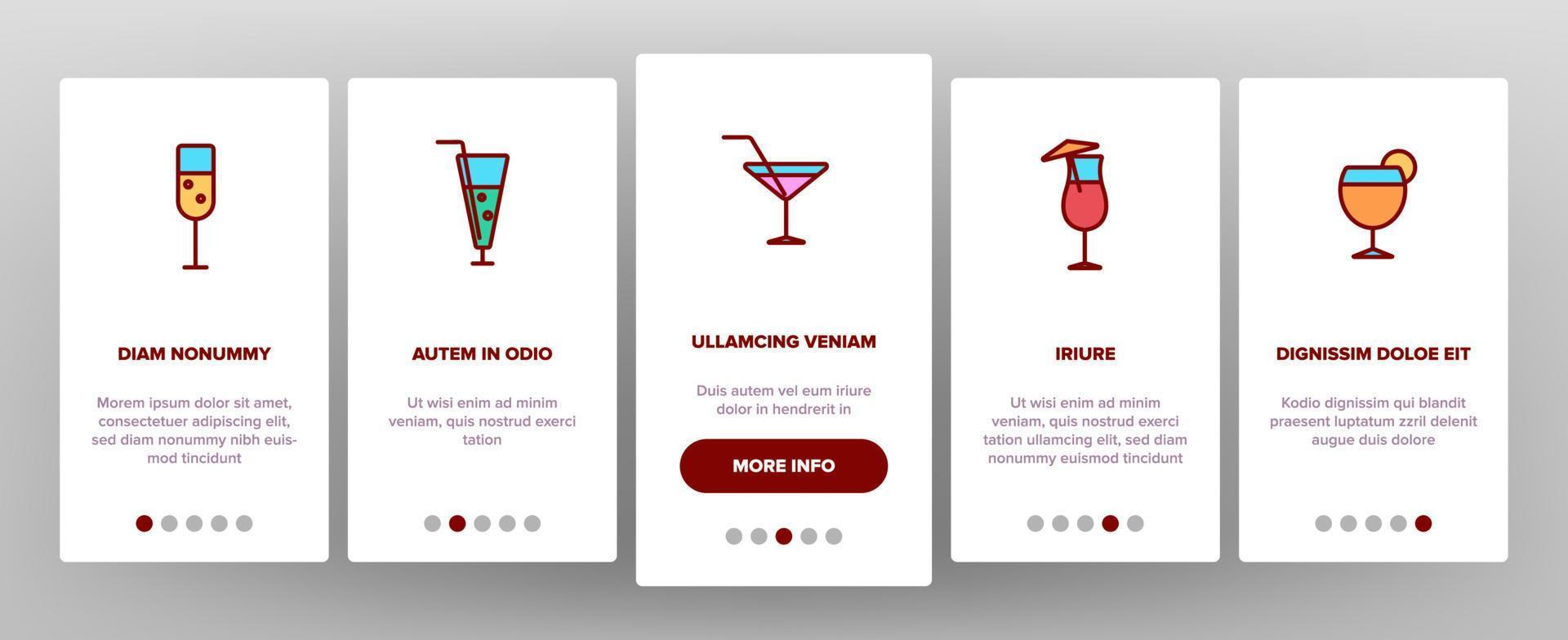 Cocktails, Alcohol Soft Drinks Onboarding Mobile App Page Screen vector