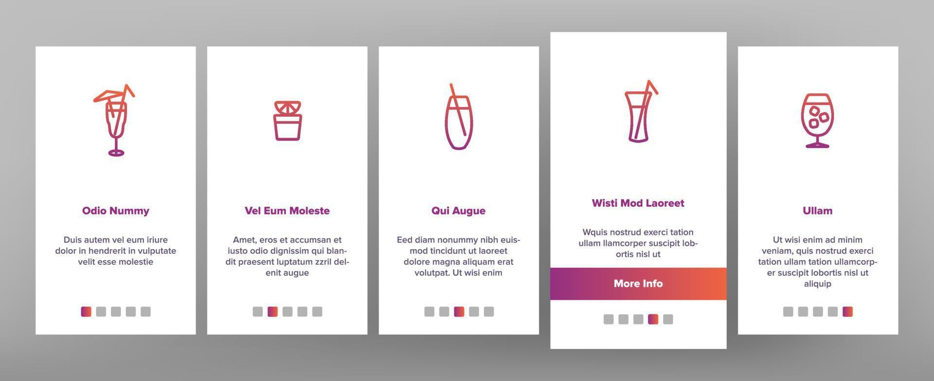 Cocktails, Alcohol Soft Drinks Onboarding Mobile App Page Screen vector