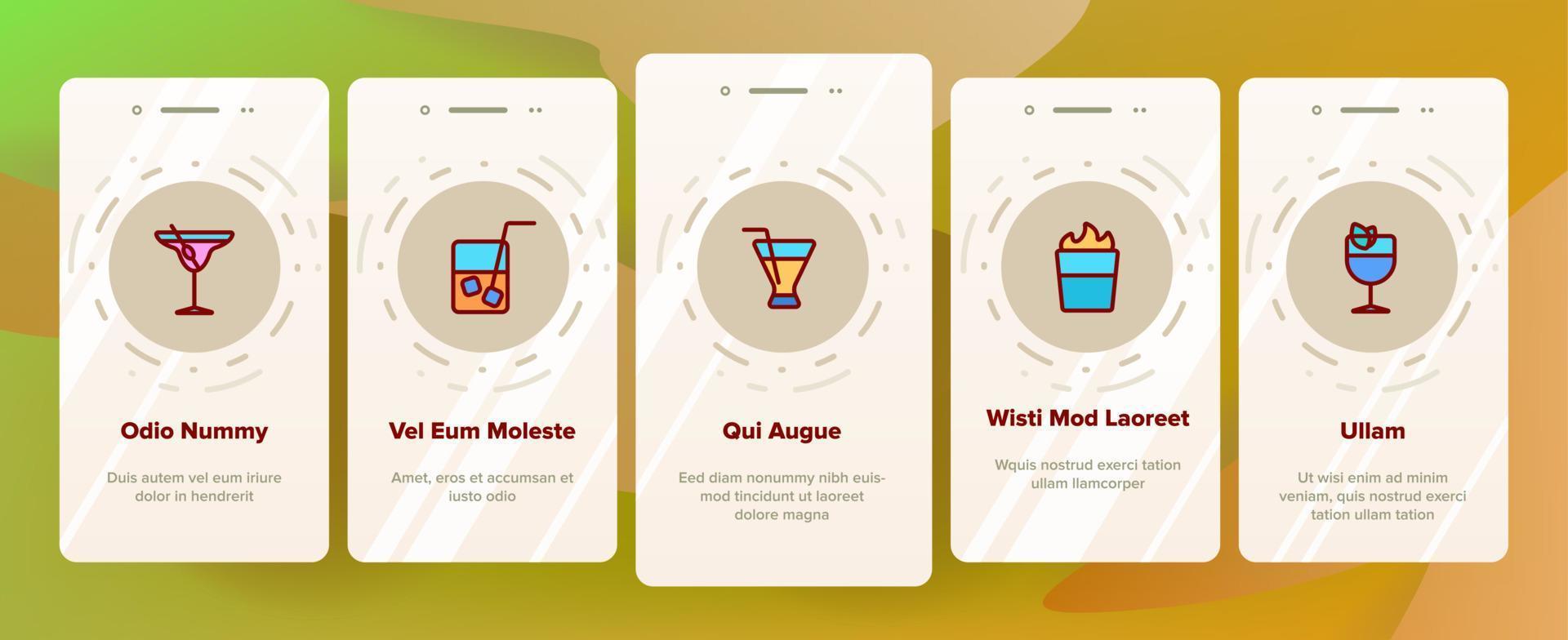 Cocktails, Alcohol Soft Drinks Onboarding Mobile App Page Screen vector