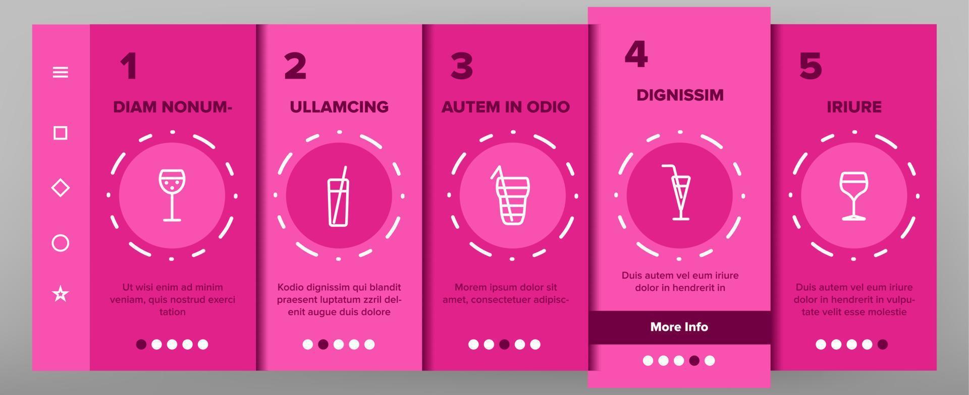 Cocktails, Alcohol Soft Drinks Onboarding Mobile App Page Screen vector
