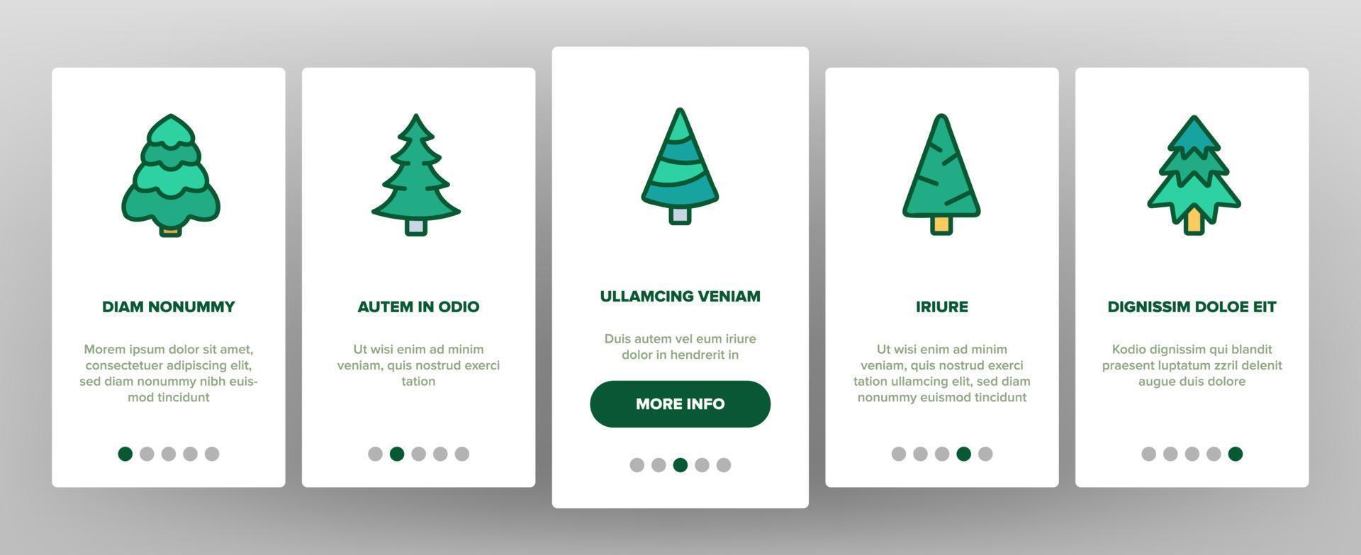 Evergreen Pine Tree Onboarding Icons Set Vector