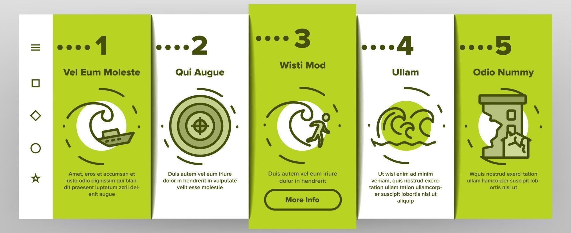 Tsunami Wave Onboarding Icons Set Vector