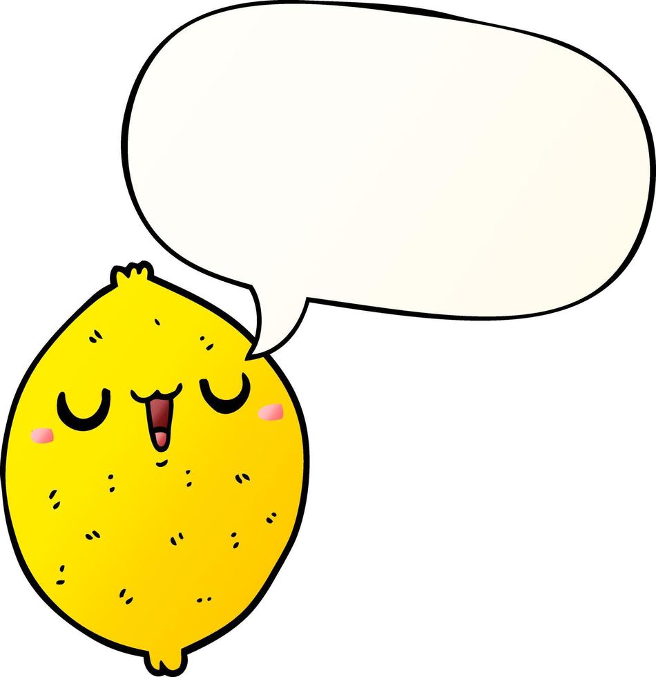 cartoon happy lemon and speech bubble in smooth gradient style vector