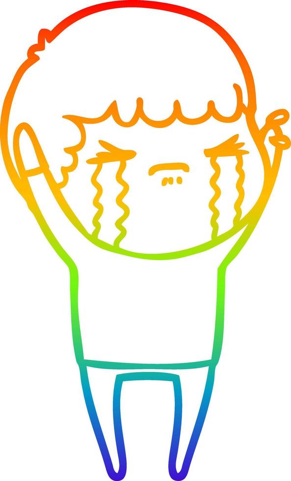 rainbow gradient line drawing cartoon man crying vector