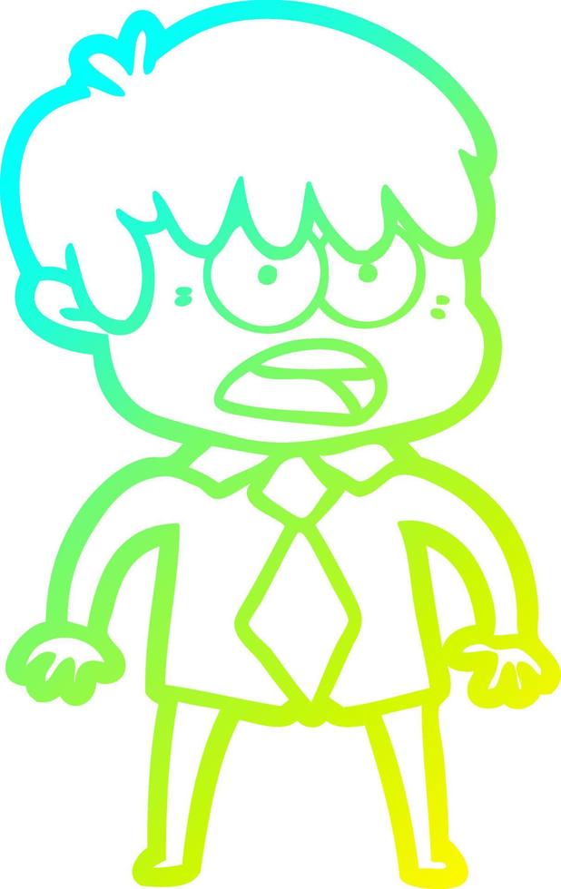 cold gradient line drawing worried cartoon boy vector