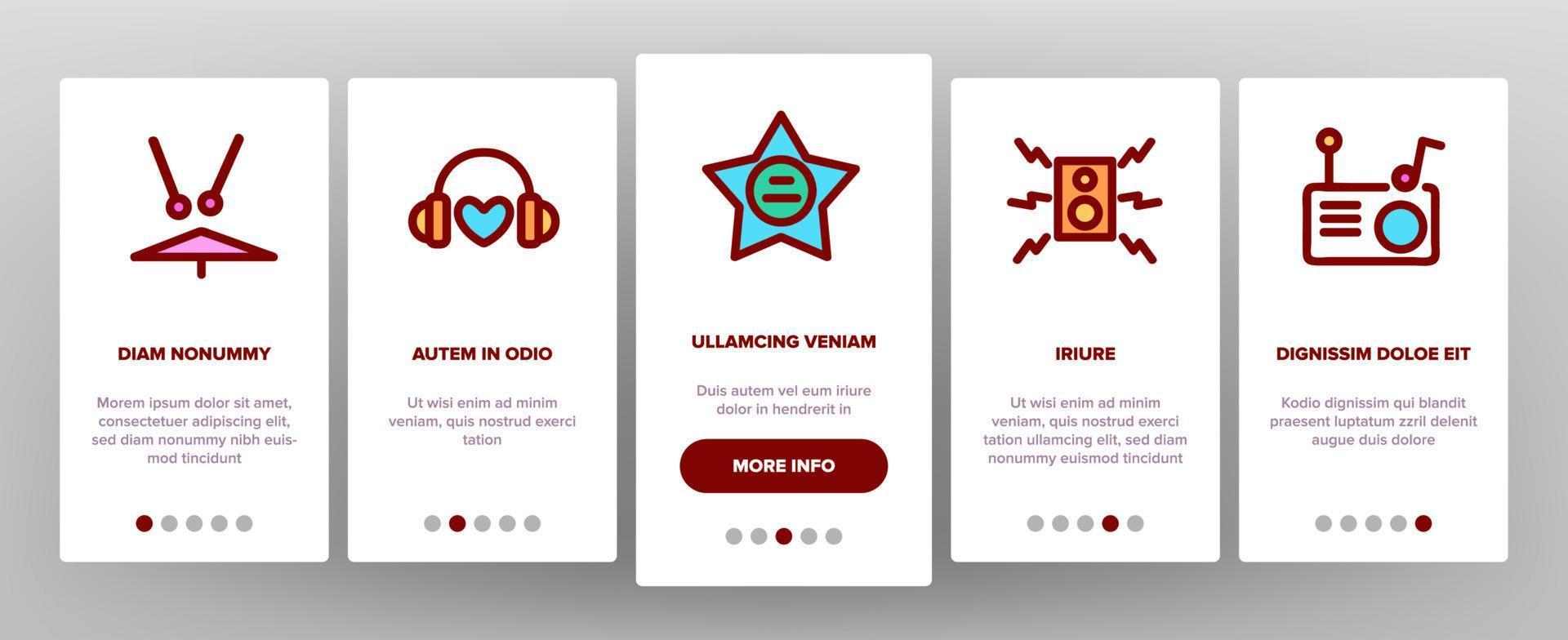 Rock And Roll Onboarding Icons Set Vector