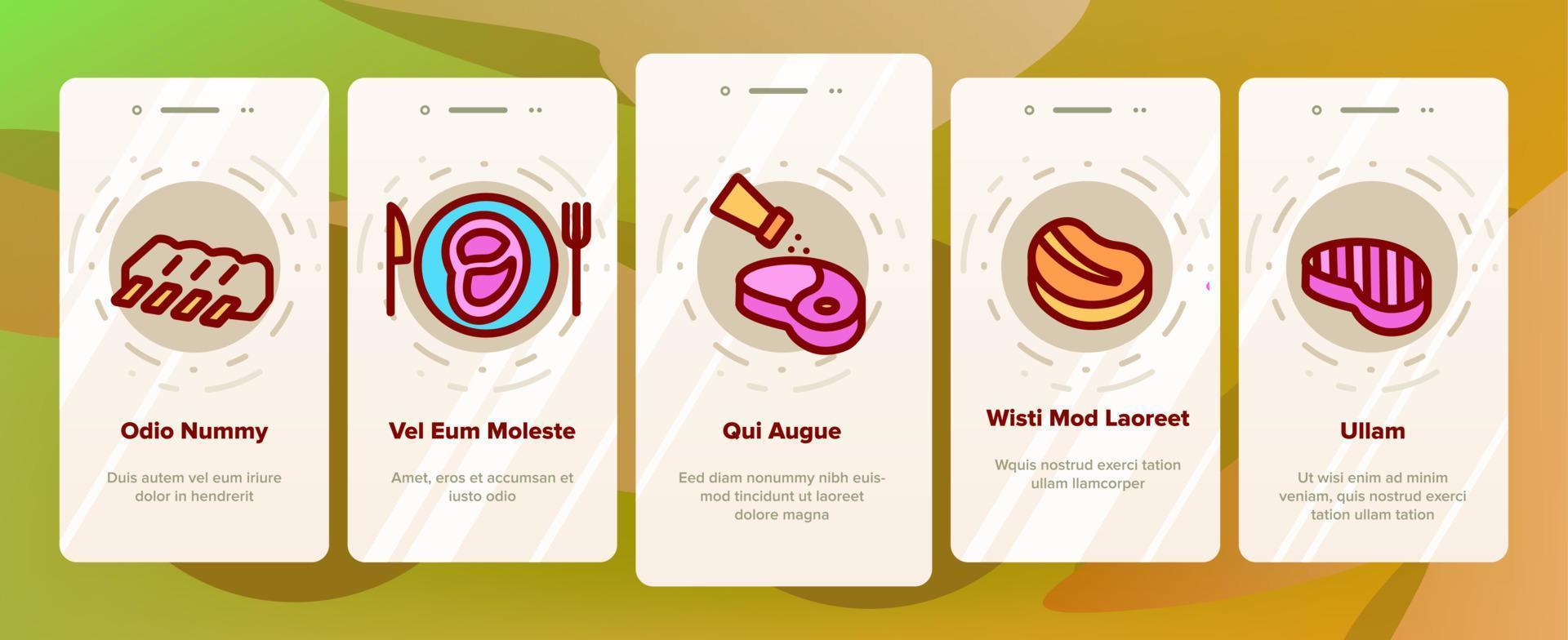 Meat Steak Onboarding Icons Set Vector