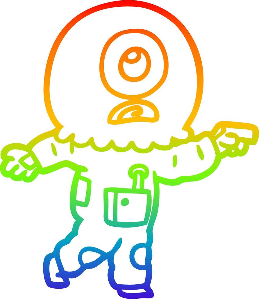 rainbow gradient line drawing cartoon cyclops alien spaceman pointing vector