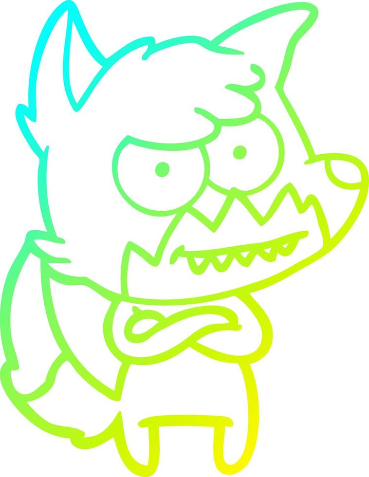 cold gradient line drawing cartoon grinning fox vector