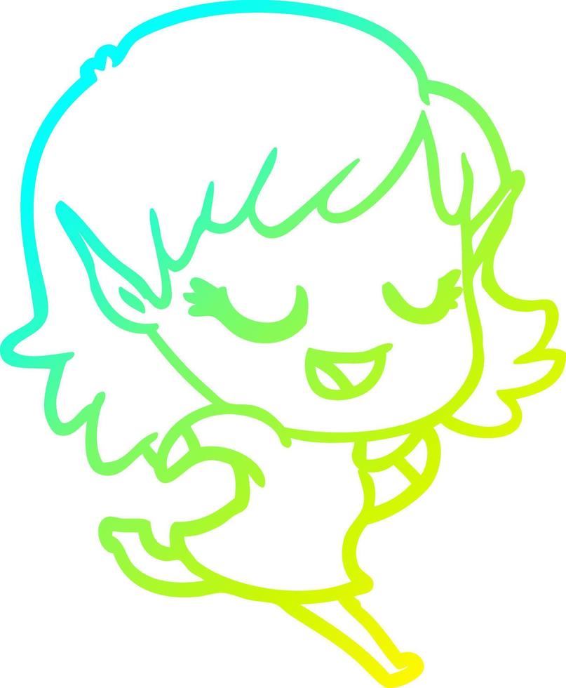 cold gradient line drawing happy cartoon elf girl running vector