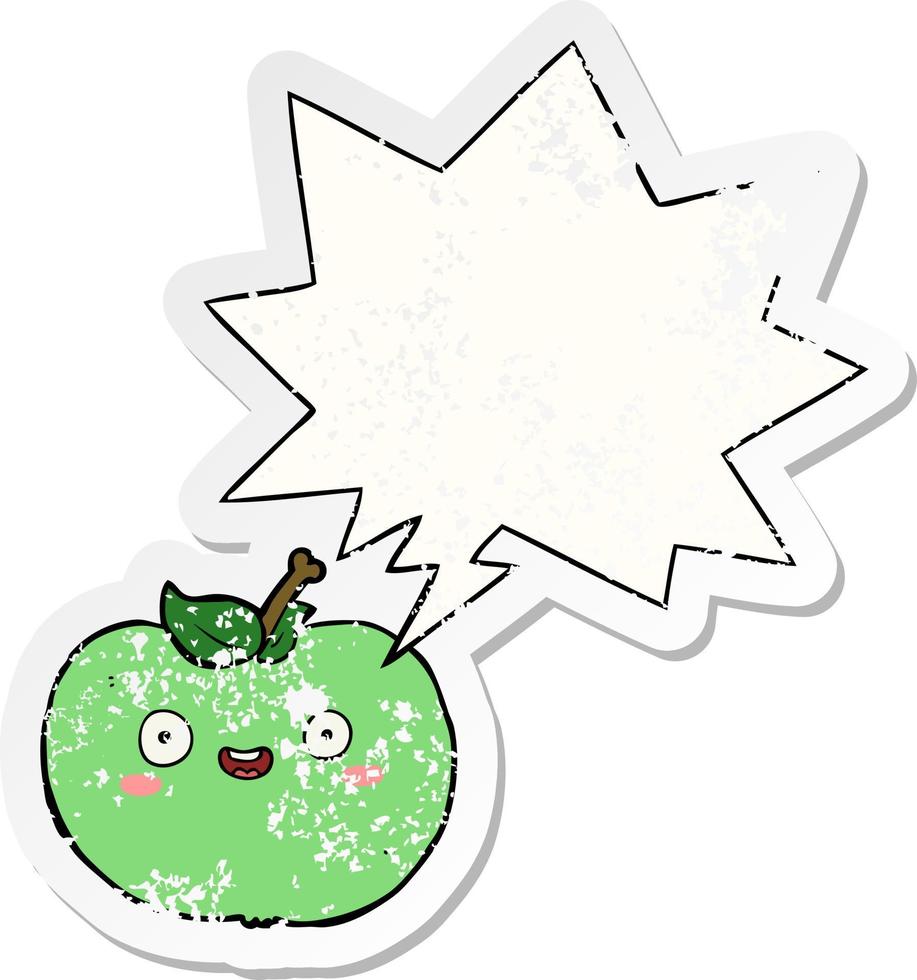 cartoon apple and speech bubble distressed sticker vector