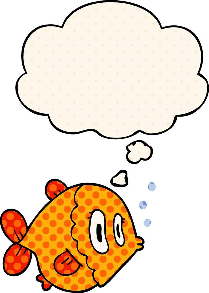 cartoon fish and thought bubble in comic book style vector