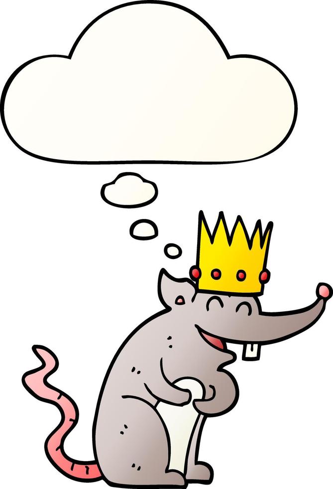 cartoon rat king laughing and thought bubble in smooth gradient style vector