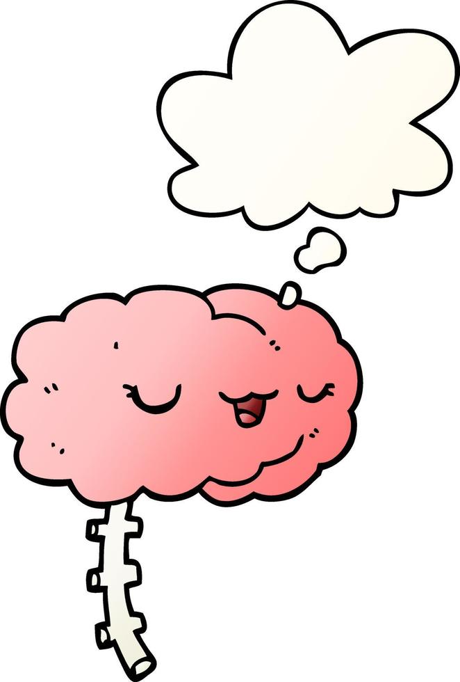 happy cartoon brain and thought bubble in smooth gradient style vector