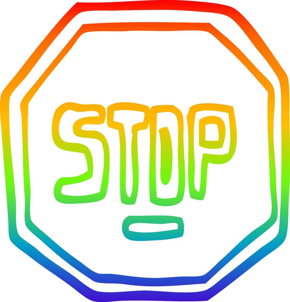 rainbow gradient line drawing cartoon stop sign vector