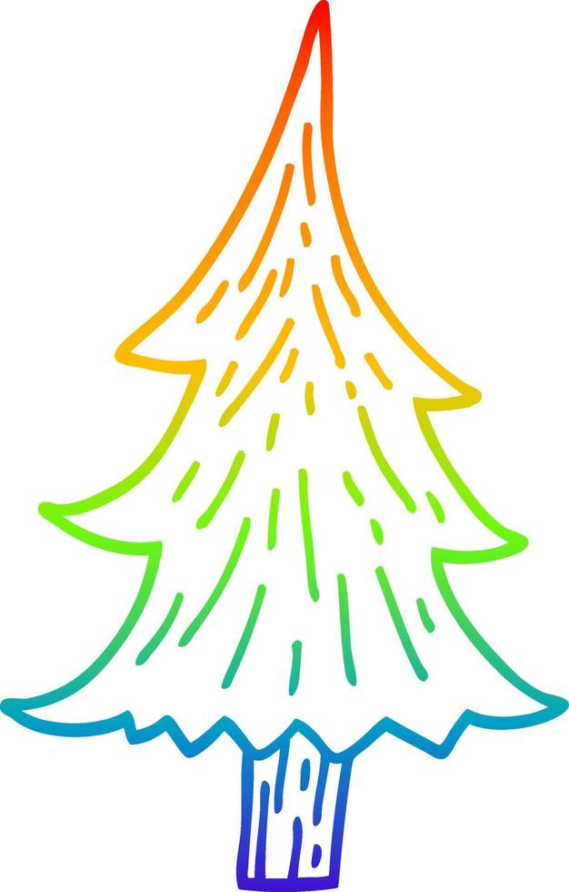rainbow gradient line drawing cartoon pine trees vector