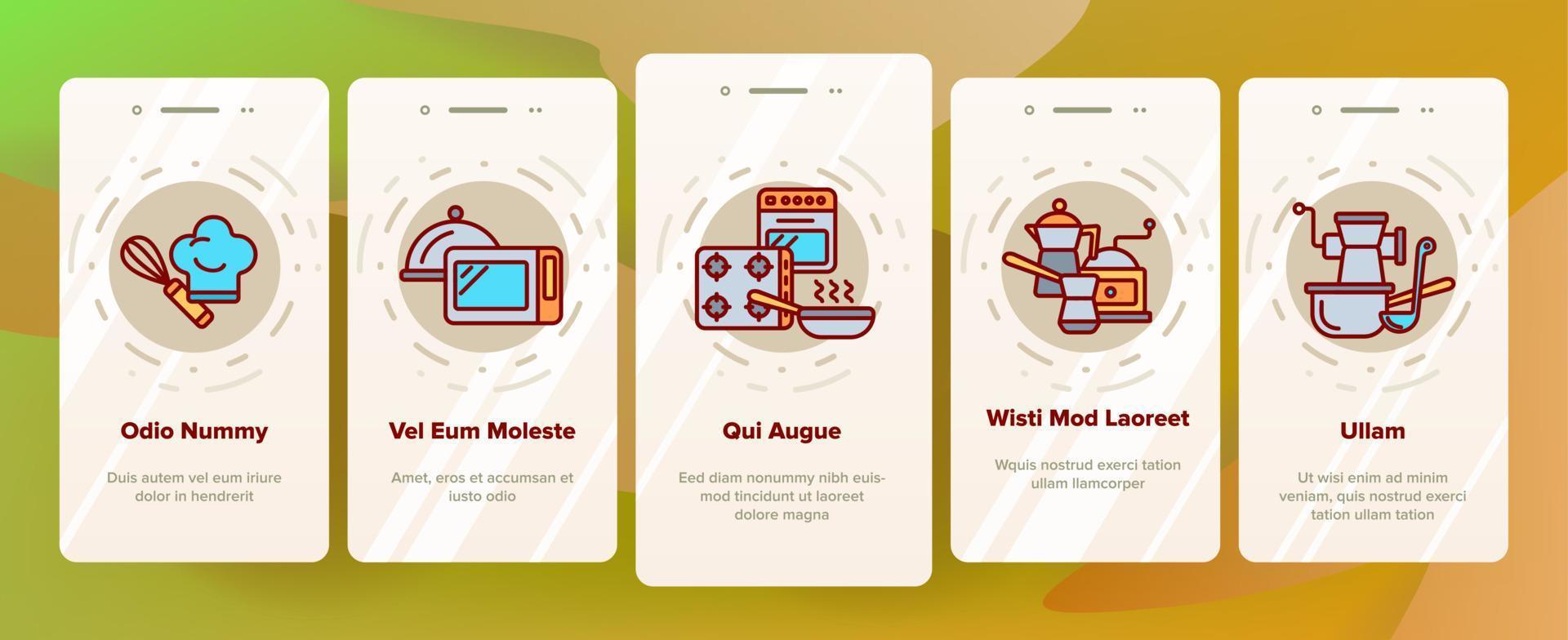 Cooking Items Vector Onboarding Mobile App Page Screen
