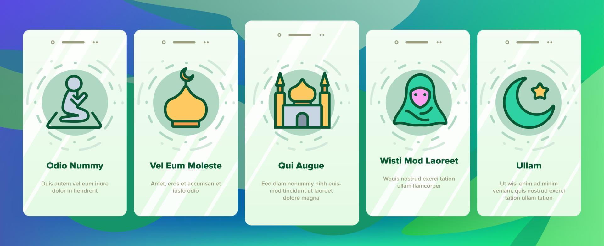 Islam Religion Arab Onboarding Icons Set Vector