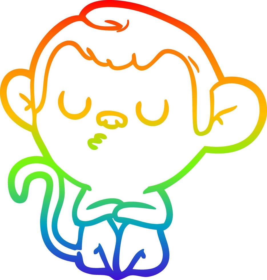rainbow gradient line drawing cartoon monkey vector