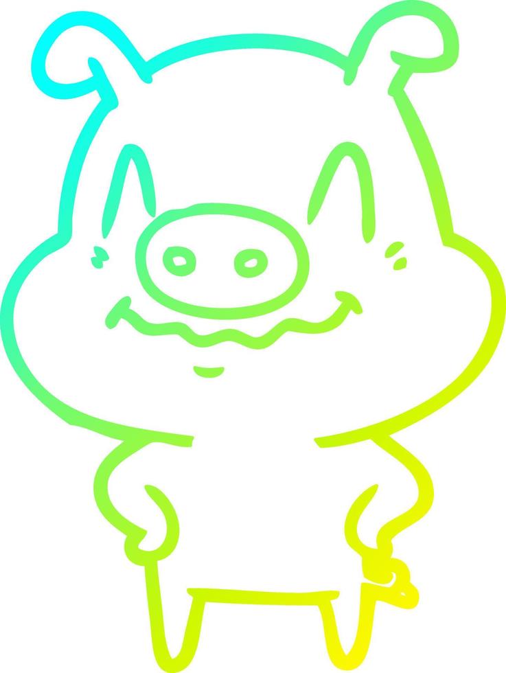 cold gradient line drawing nervous cartoon pig vector