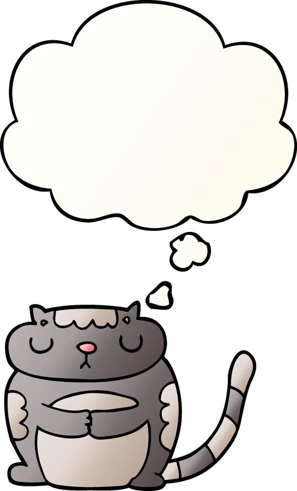 cute cartoon cat and thought bubble in smooth gradient style vector