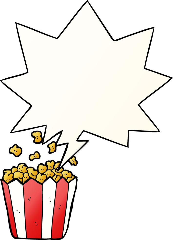 cartoon popcorn and speech bubble in smooth gradient style vector