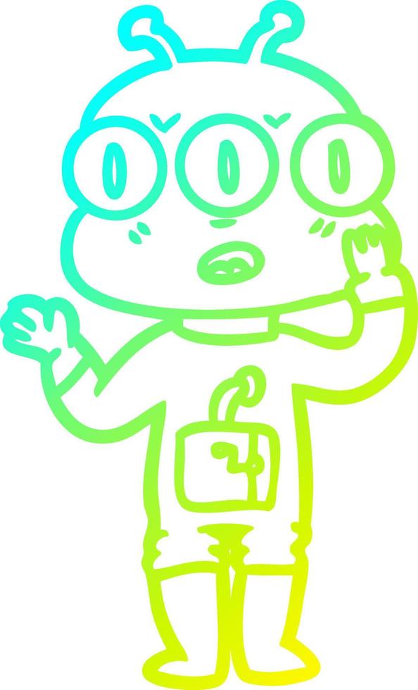 cold gradient line drawing cartoon three eyed alien vector