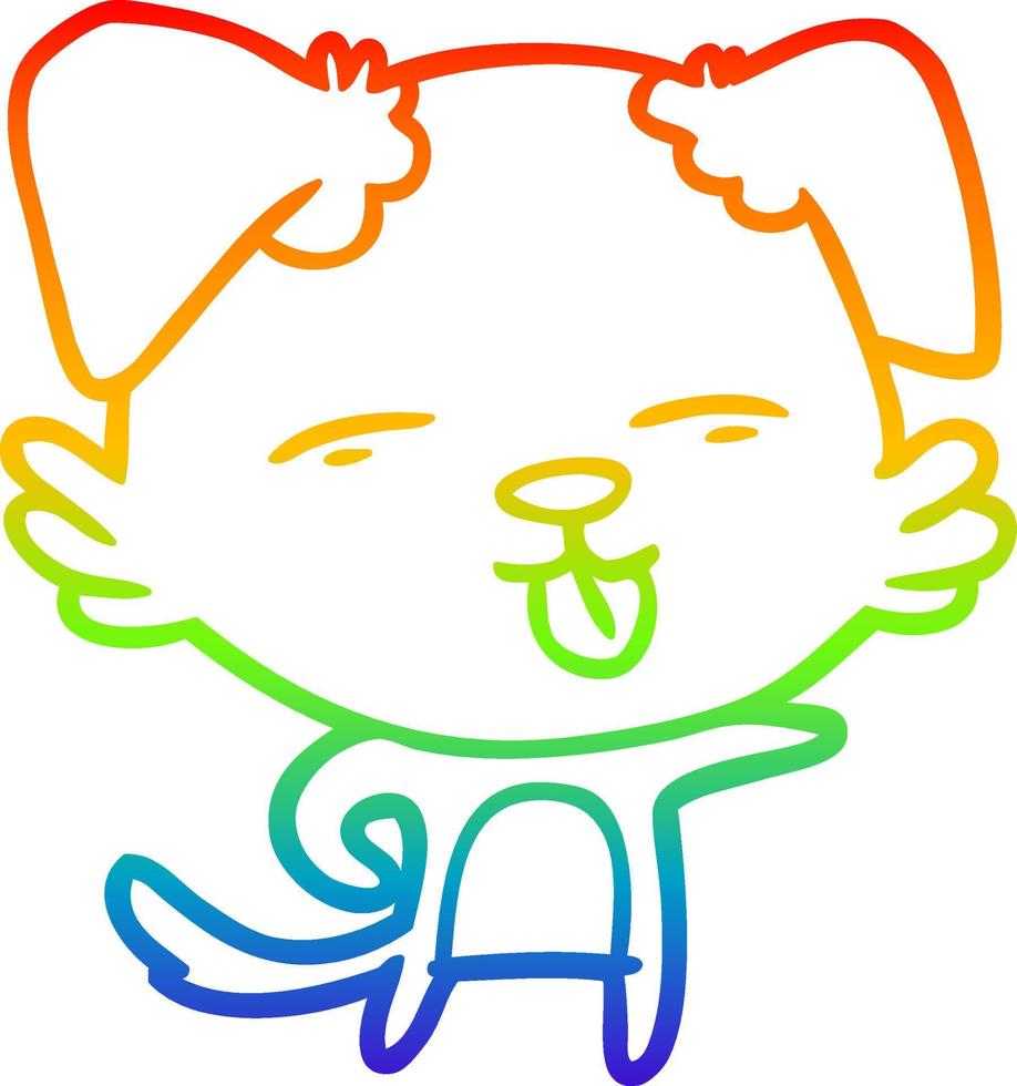 rainbow gradient line drawing cartoon dog sticking out tongue vector