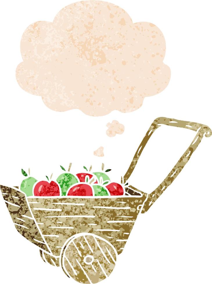 cartoon apple cart and thought bubble in retro textured style vector