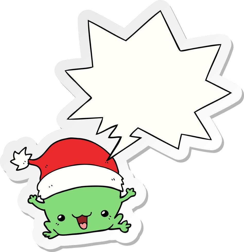 cute cartoon christmas frog and speech bubble sticker vector