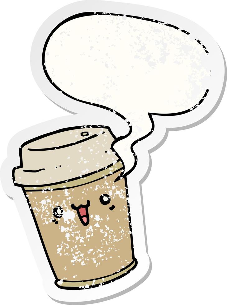 cartoon take out coffee and speech bubble distressed sticker vector