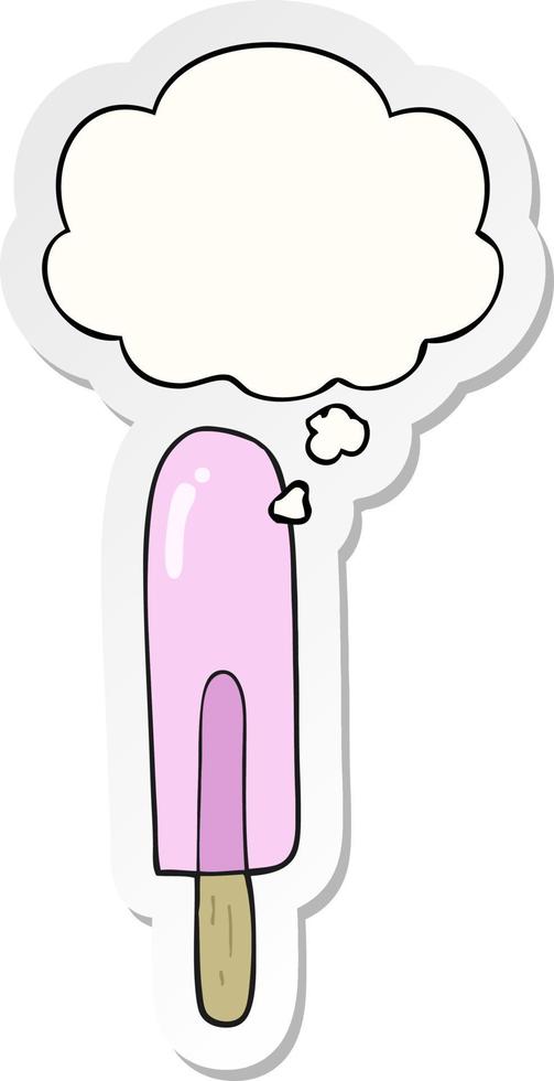 cartoon ice lolly and thought bubble as a printed sticker vector