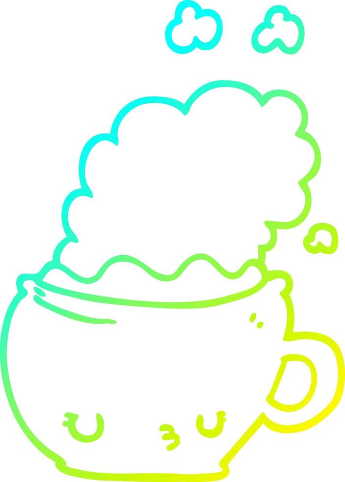 cold gradient line drawing cute cartoon coffee cup vector