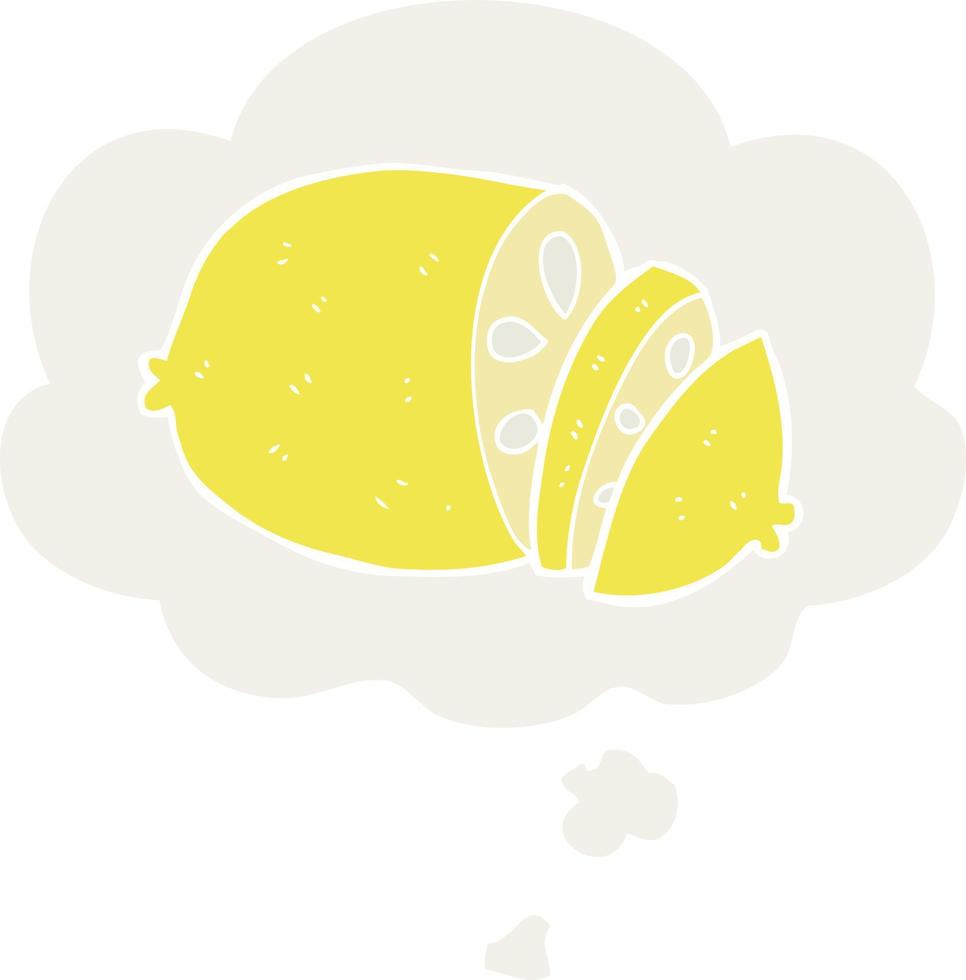 cartoon sliced lemon and thought bubble in retro style vector