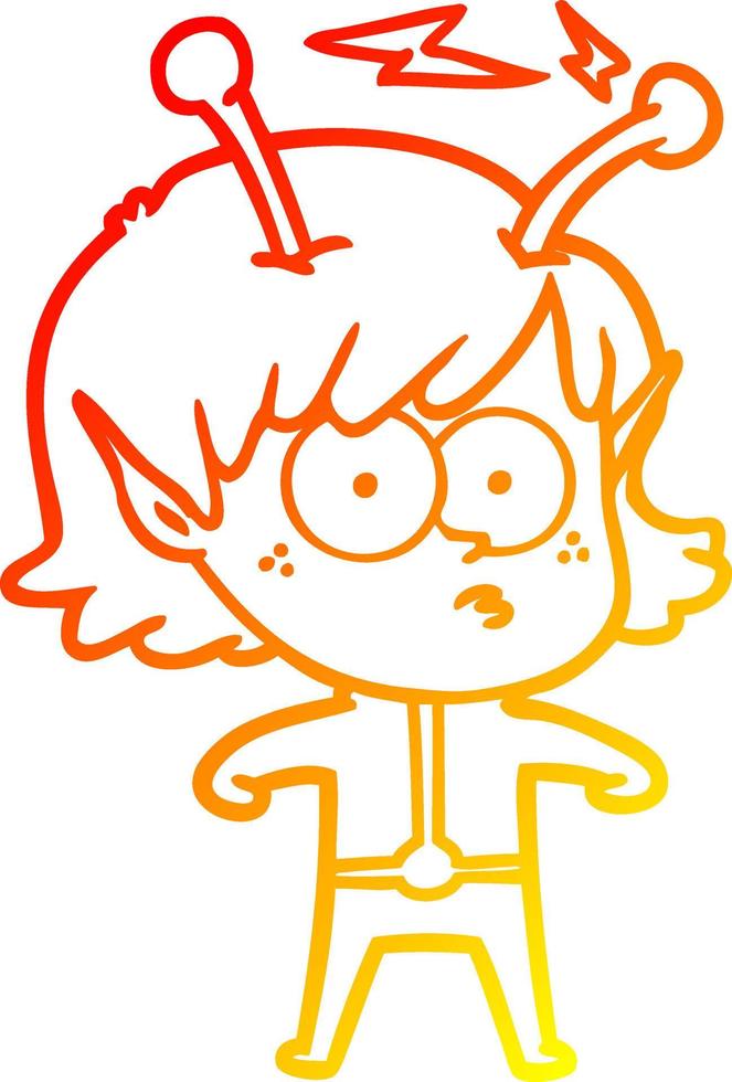 warm gradient line drawing cartoon alien girl vector