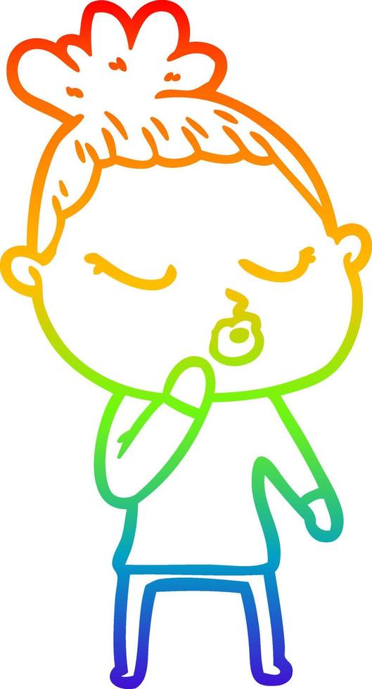 rainbow gradient line drawing cartoon calm woman vector