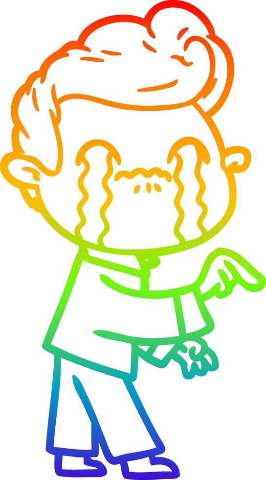 rainbow gradient line drawing cartoon man crying vector