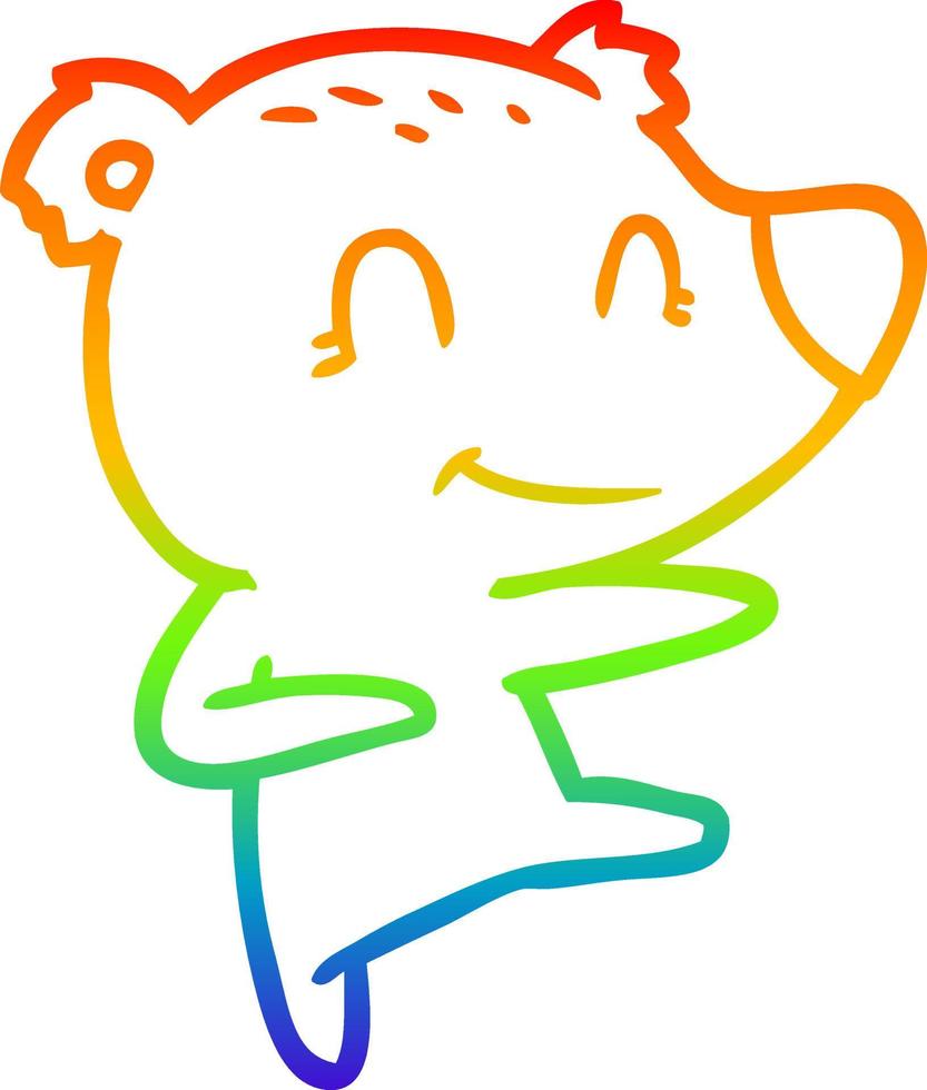 rainbow gradient line drawing smiling dancing bear cartoon vector