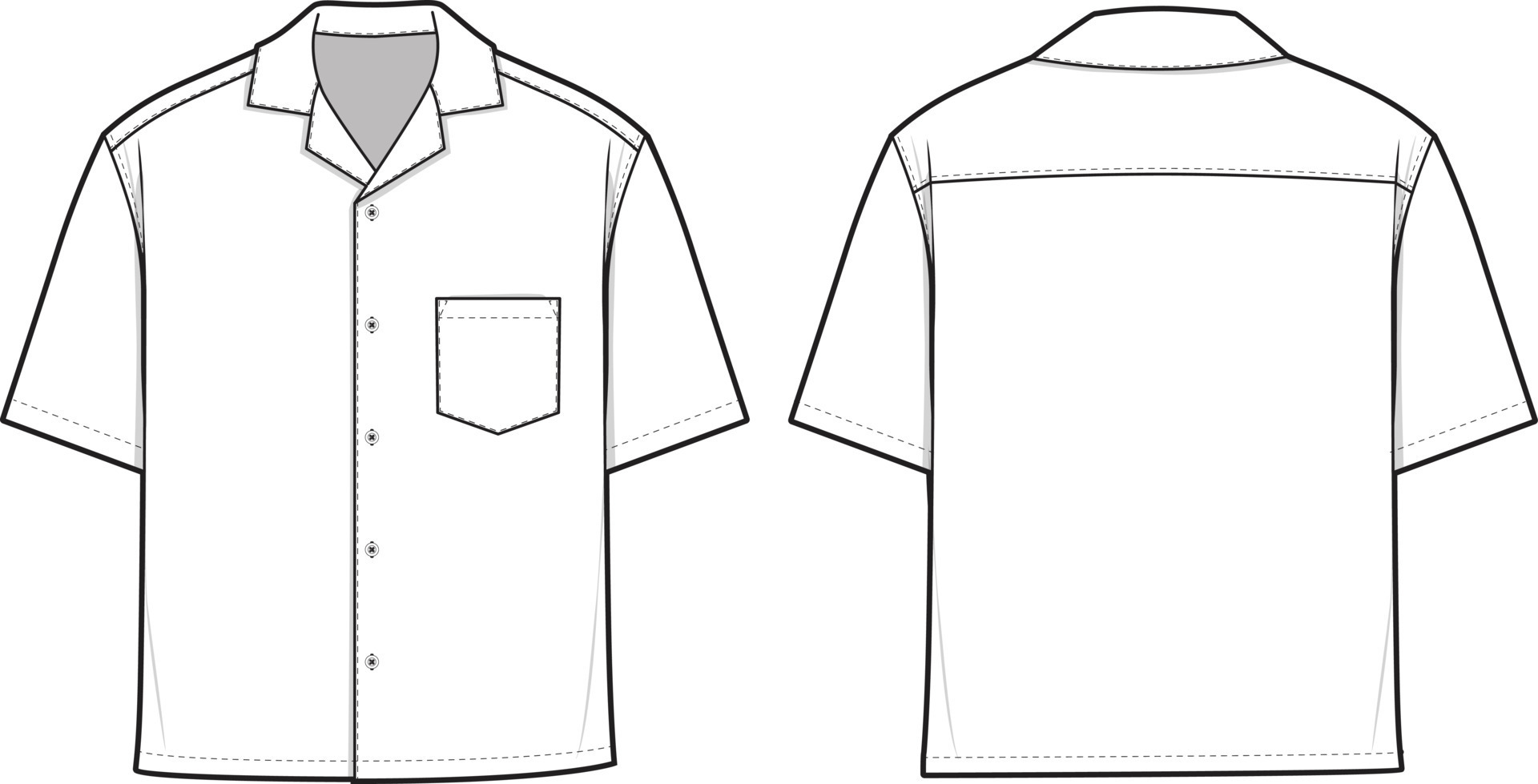 Camp Button Shirt Short Sleeve Flat Technical Drawing Illustration ...