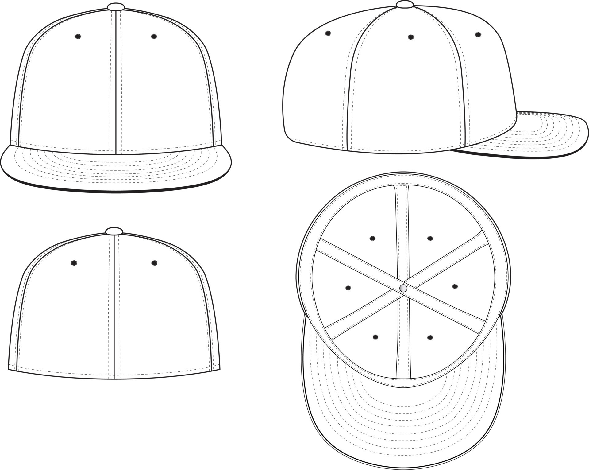 Fitted Cap Hat Vector Technical Drawing Illustration Blank Streetwear