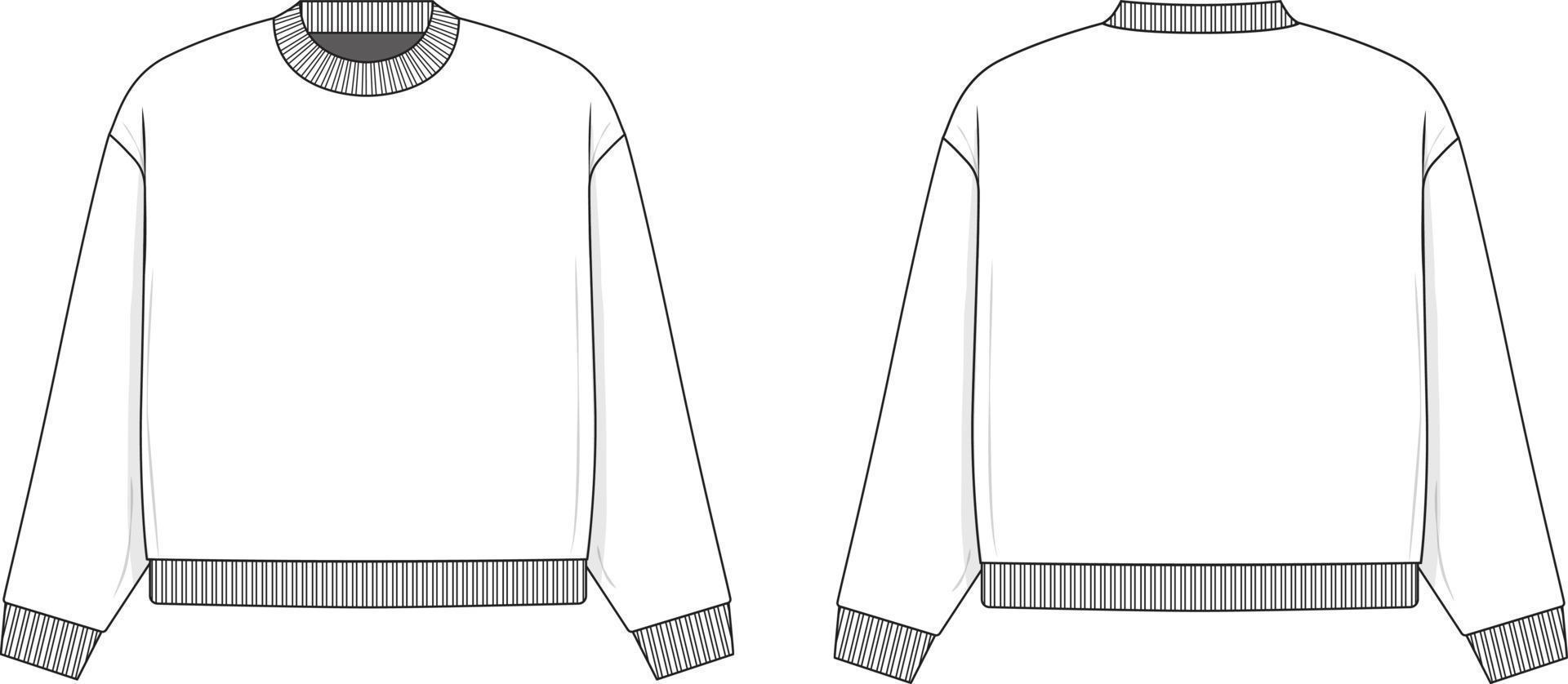 Oversized crewneck sweater flat technical drawing illustration mock-up template for design and tech packs men or unisex fashion CAD streetwear women. vector