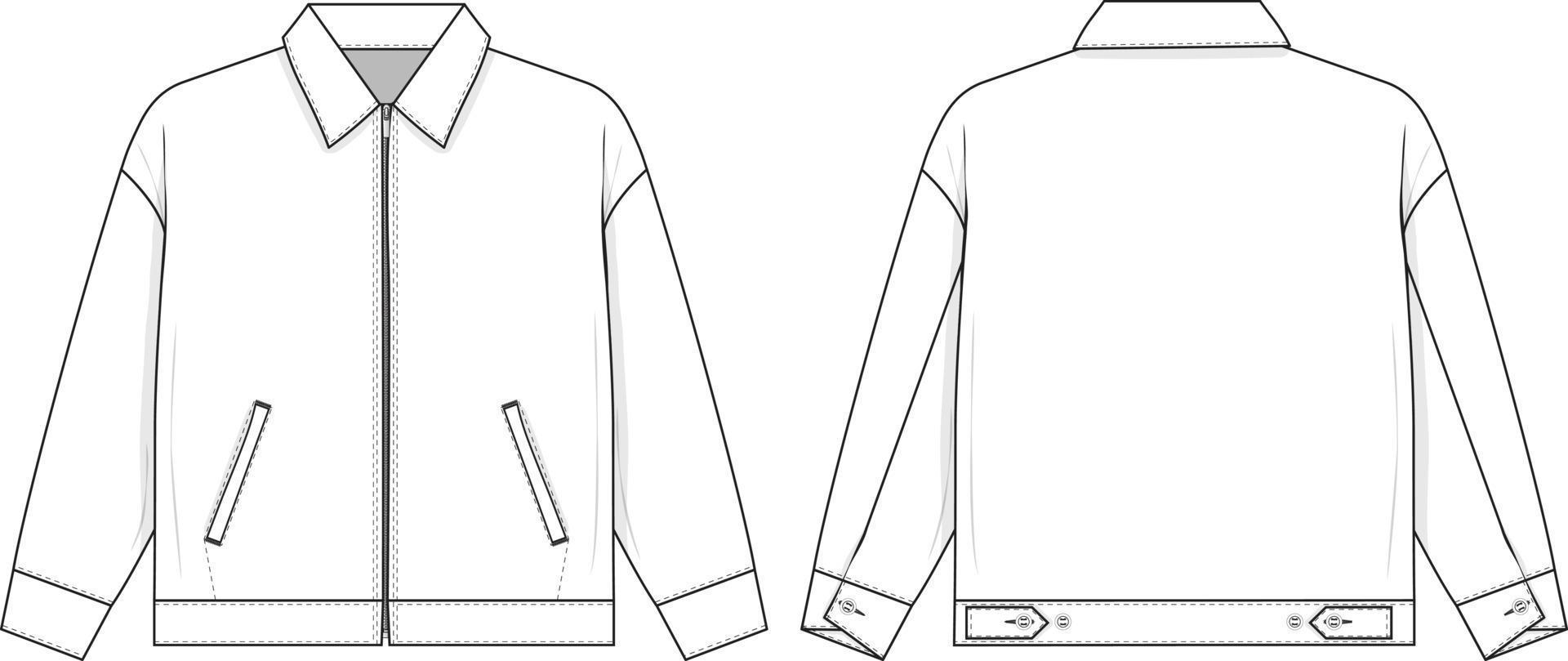 Zip work trucker jacket collared flat technical drawing illustration ...