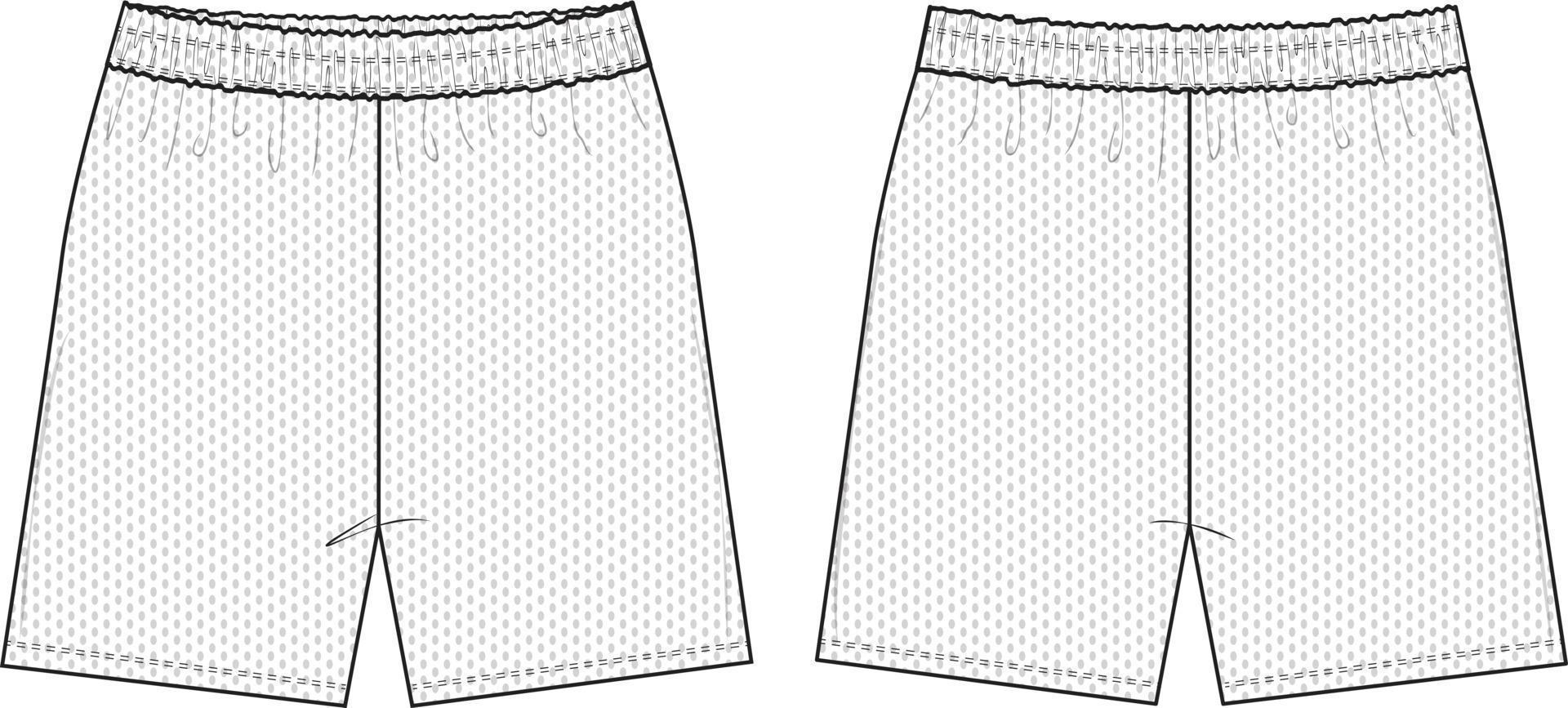 pantalones cortos de malla ilustración de dibujo técnico plano plantilla de maqueta de streetwear en blanco para paquetes de diseño y tecnología baloncesto atlético unisex cad vector