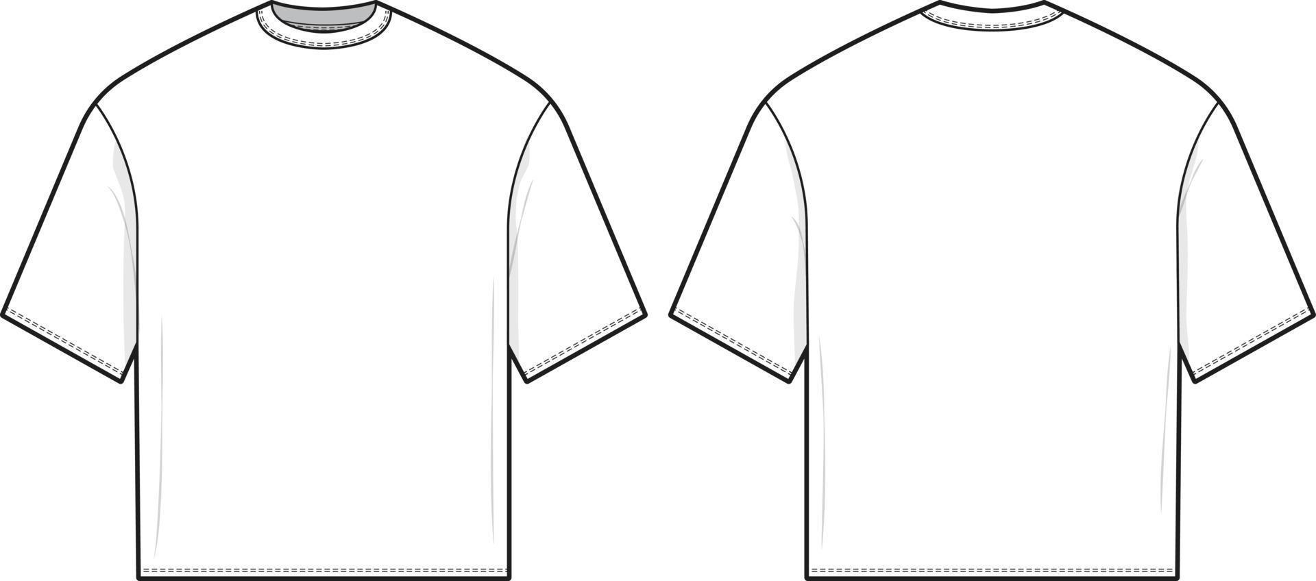 camiseta cuadrada de gran tamaño, ilustración de dibujo técnico plano, plantilla de maqueta de ropa de calle en blanco de manga corta para paquetes de diseño y tecnología. vector